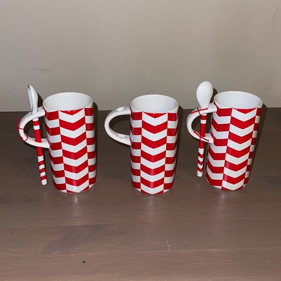 🆕 Starbucks Red and White Chevron Hot Chocolate Ceramic Mug Set - Picture 3 of 8